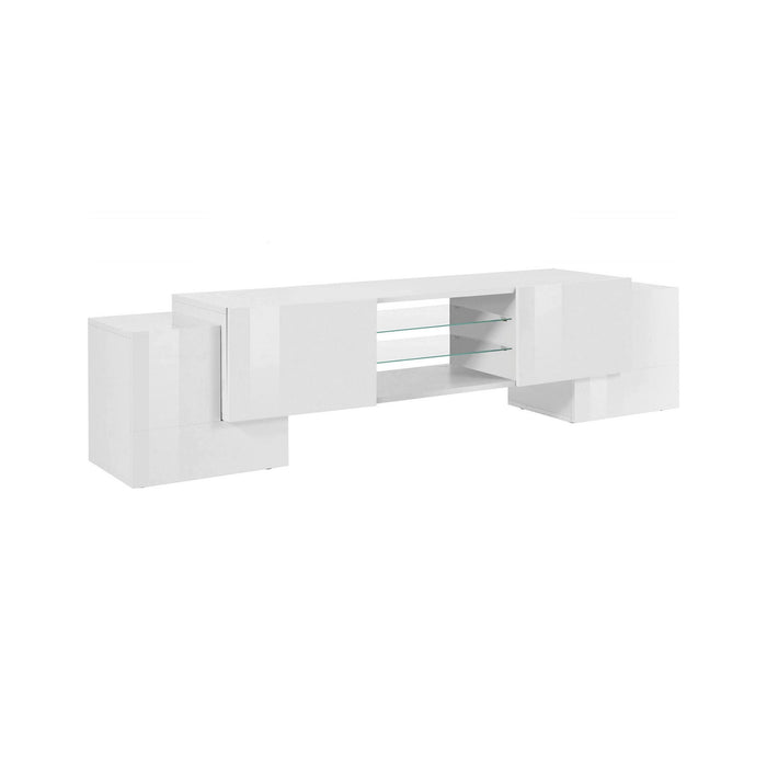 Mobile da soggiorno Porta Arancione, Made in Italy, Credenza per Arancione da salotto a 4 ante e ripiani, cm 190x45h45, Bianco lucido