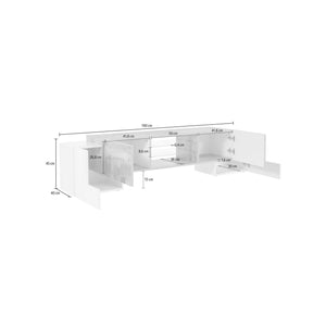 Mobile da soggiorno Porta Arancione, Made in Italy, Credenza per Arancione da salotto a 4 ante e ripiani, cm 190x45h45, Bianco lucido