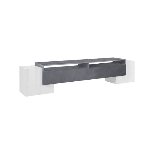 Mobile da soggiorno Porta Amis, Made in Italy, Credenza per Amis da salotto a 3 ante e ripiani, cm 210x45h45, colore Bianco lucido e Grigio Cenere