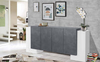 Credenza moderna a 6 Hades, Made in Italy, Madia da cucina, Buffet di design da soggiorno, cm 210x45h85, Bianco lucido e Grigio Cenere