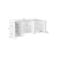 Credenza moderna a 6 Hades, Made in Italy, Madia da cucina, Buffet di design da soggiorno, cm 210x45h85, Bianco lucido e Grigio Cenere