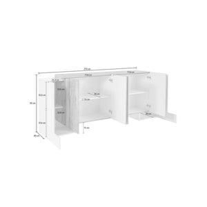 Credenza moderna a 6 Hades, Made in Italy, Madia da cucina, Buffet di design da soggiorno, cm 210x45h85, Bianco lucido e Grigio Cenere