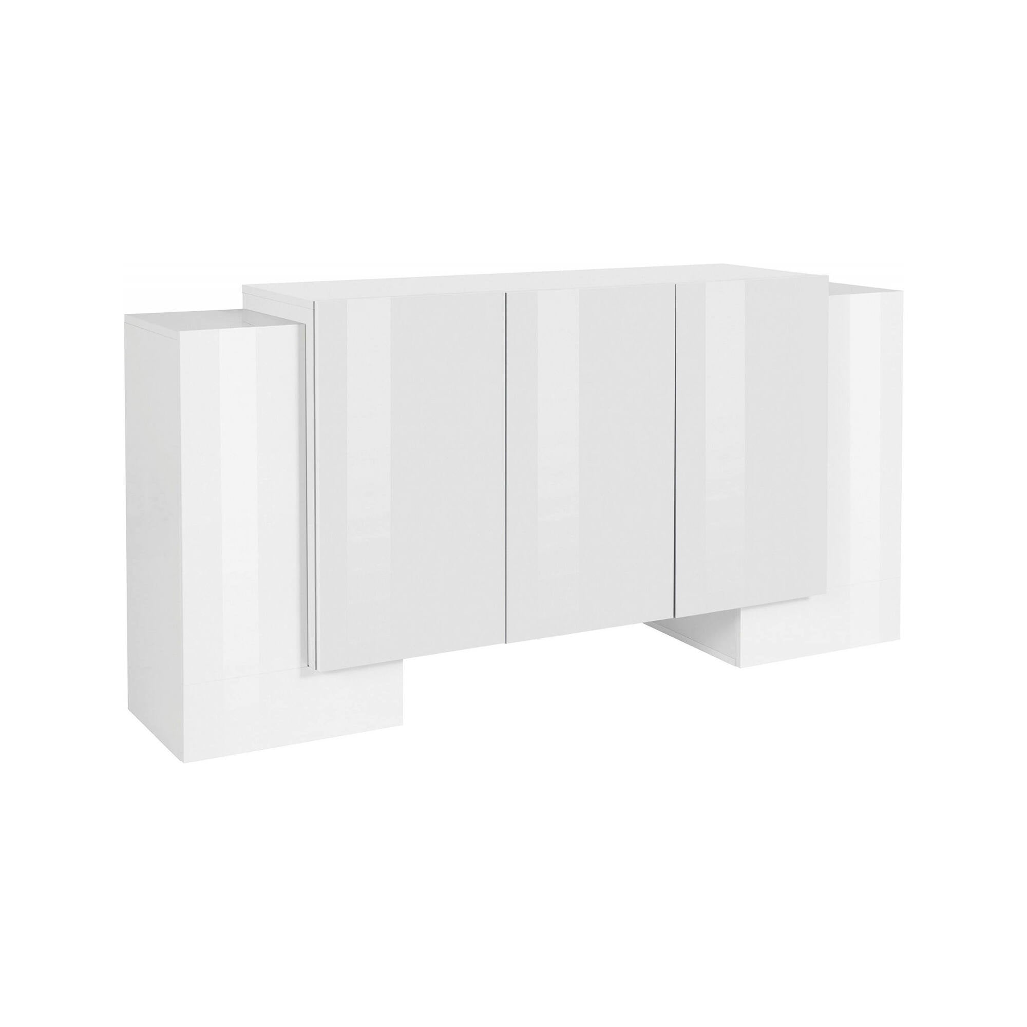 Credenza moderna a 5 Arek, Made in Italy, Madia da cucina, Buffet di design da soggiorno, cm 170x45h85, Bianco lucido