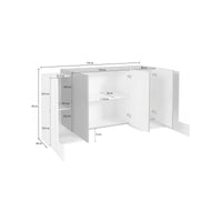 Credenza moderna a 5 Arek, Made in Italy, Madia da cucina, Buffet di design da soggiorno, cm 170x45h85, Bianco lucido