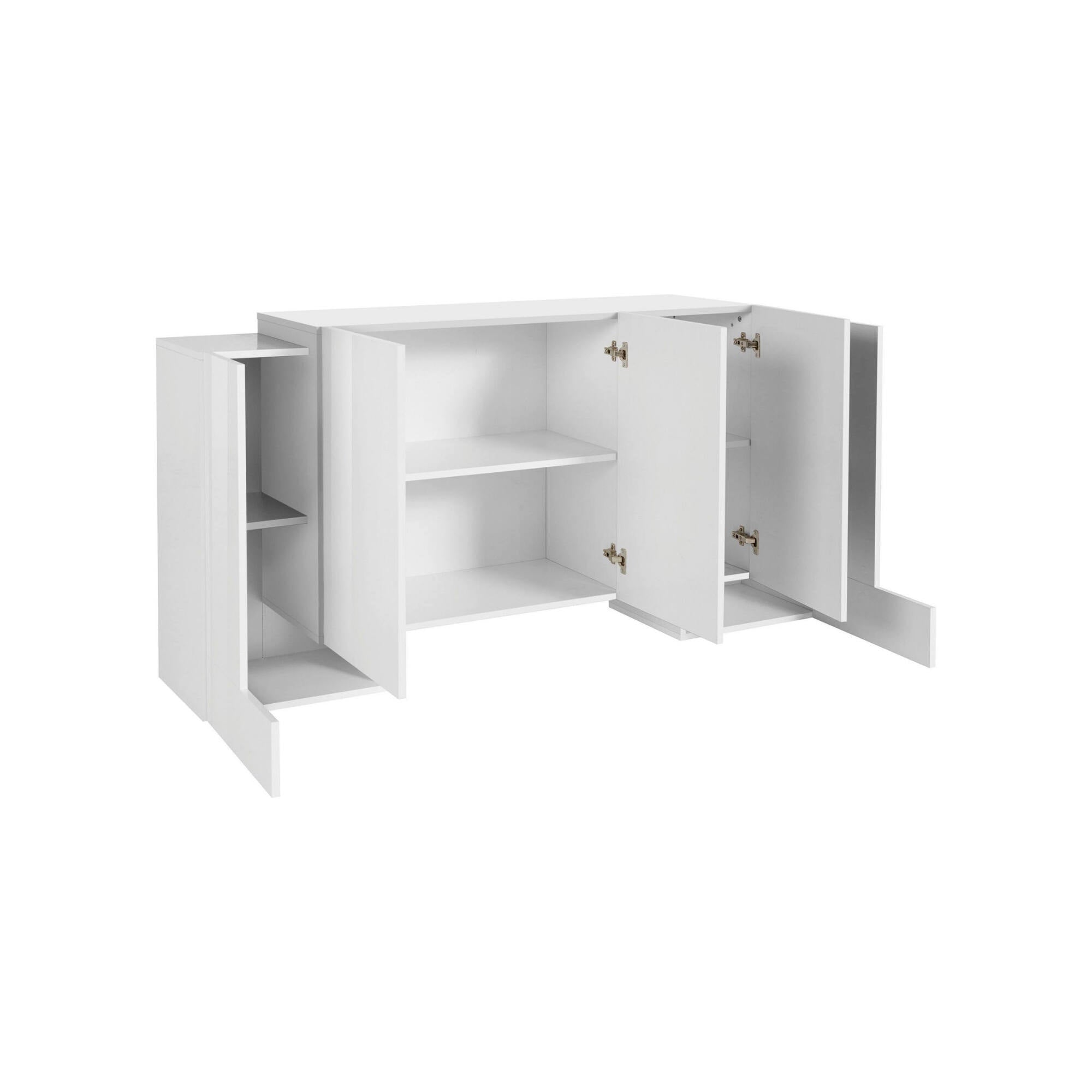 Credenza moderna a 5 Arek, Made in Italy, Madia da cucina, Buffet di design da soggiorno, cm 170x45h85, Bianco lucido
