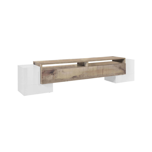 Mobile da soggiorno Porta Amis, Made in Italy, Credenza per Amis da salotto a 3 ante e ripiani, cm 210x45h45, Bianco lucido e Acero