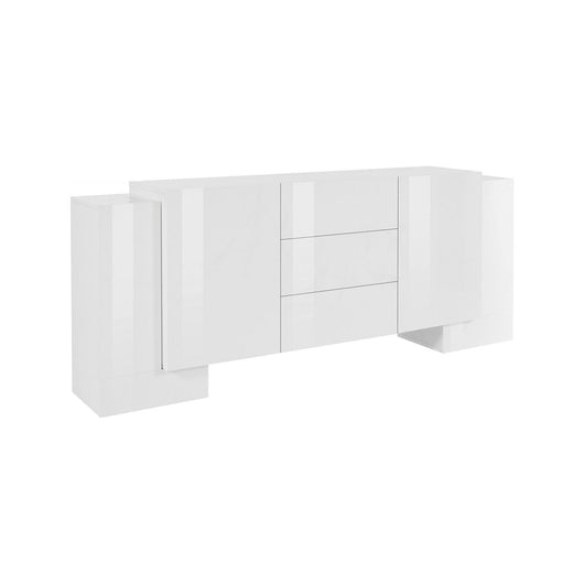 Credenza moderna a 2 ante e 3 Alchemy, Made in Italy, Madia da cucina, Buffet di design da soggiorno, cm 210x45h85, Bianco lucido