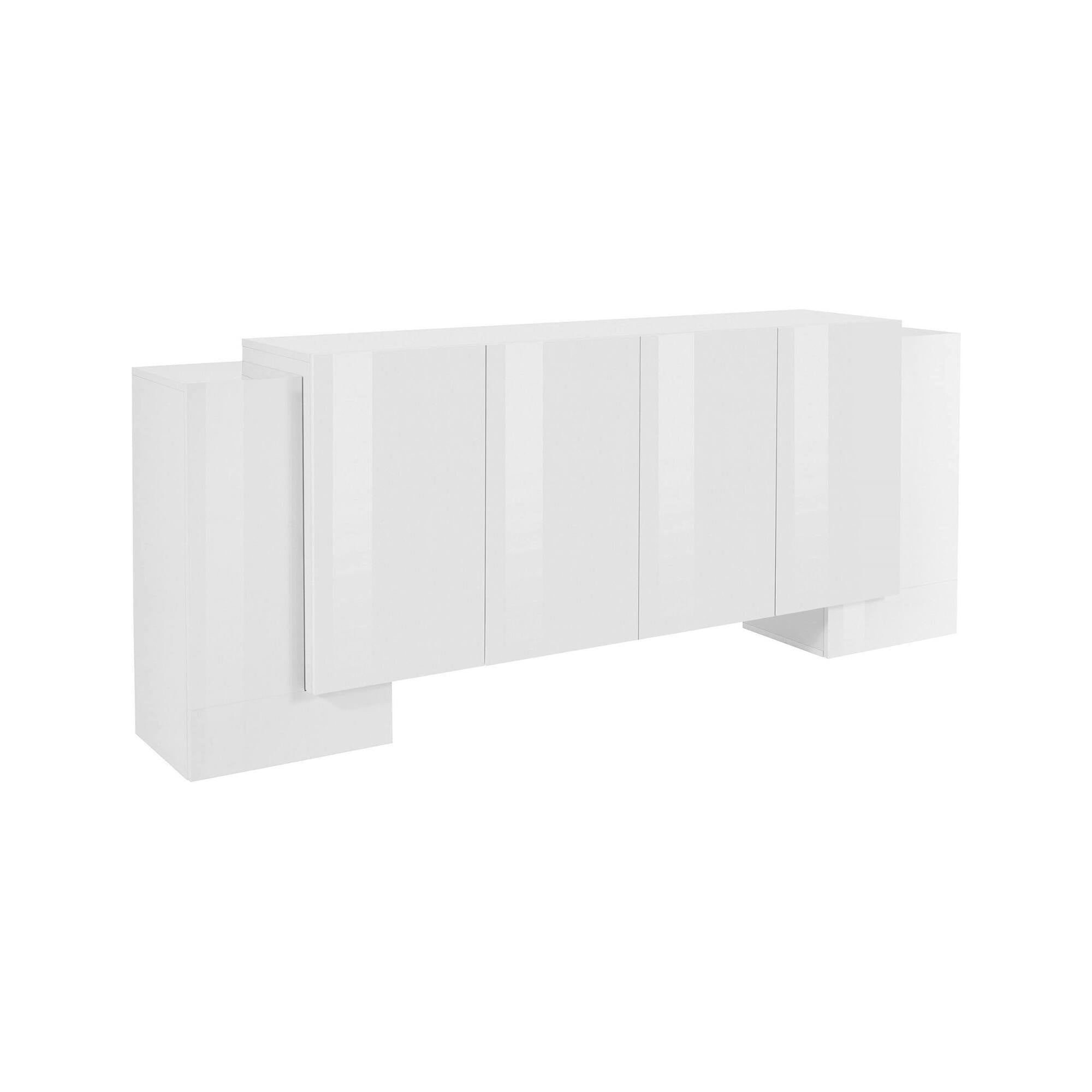 Credenza moderna a 6 Hades, Made in Italy, Madia da cucina, Buffet di design da soggiorno, cm 210x45h85, Bianco lucido