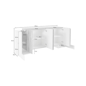 Credenza moderna a 6 Hades, Made in Italy, Madia da cucina, Buffet di design da soggiorno, cm 210x45h85, Bianco lucido