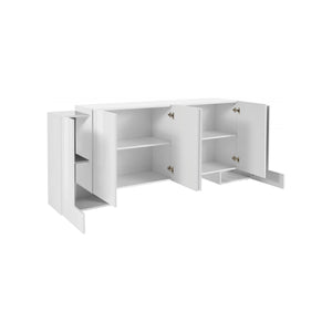 Credenza moderna a 6 Hades, Made in Italy, Madia da cucina, Buffet di design da soggiorno, cm 210x45h85, Bianco lucido