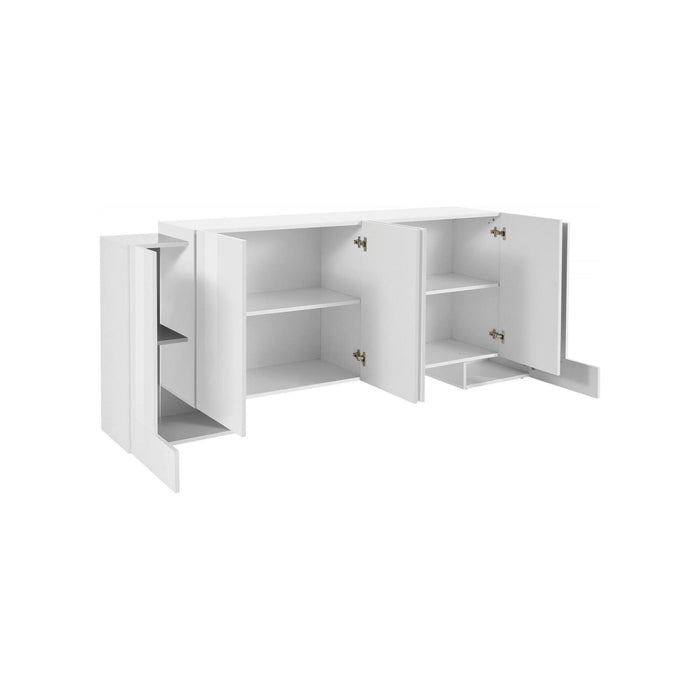 Credenza moderna a 6 Hades, Made in Italy, Madia da cucina, Buffet di design da soggiorno, cm 210x45h85, Bianco lucido