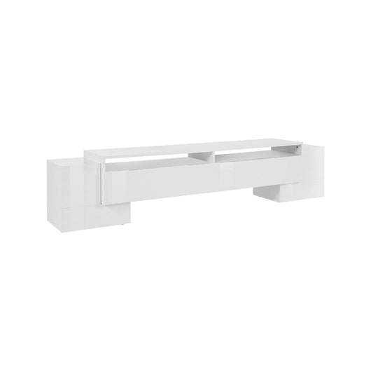 Mobile da soggiorno Porta Amis, Made in Italy, Credenza per Amis da salotto a 3 ante e ripiani, cm 210x45h45, Bianco lucido