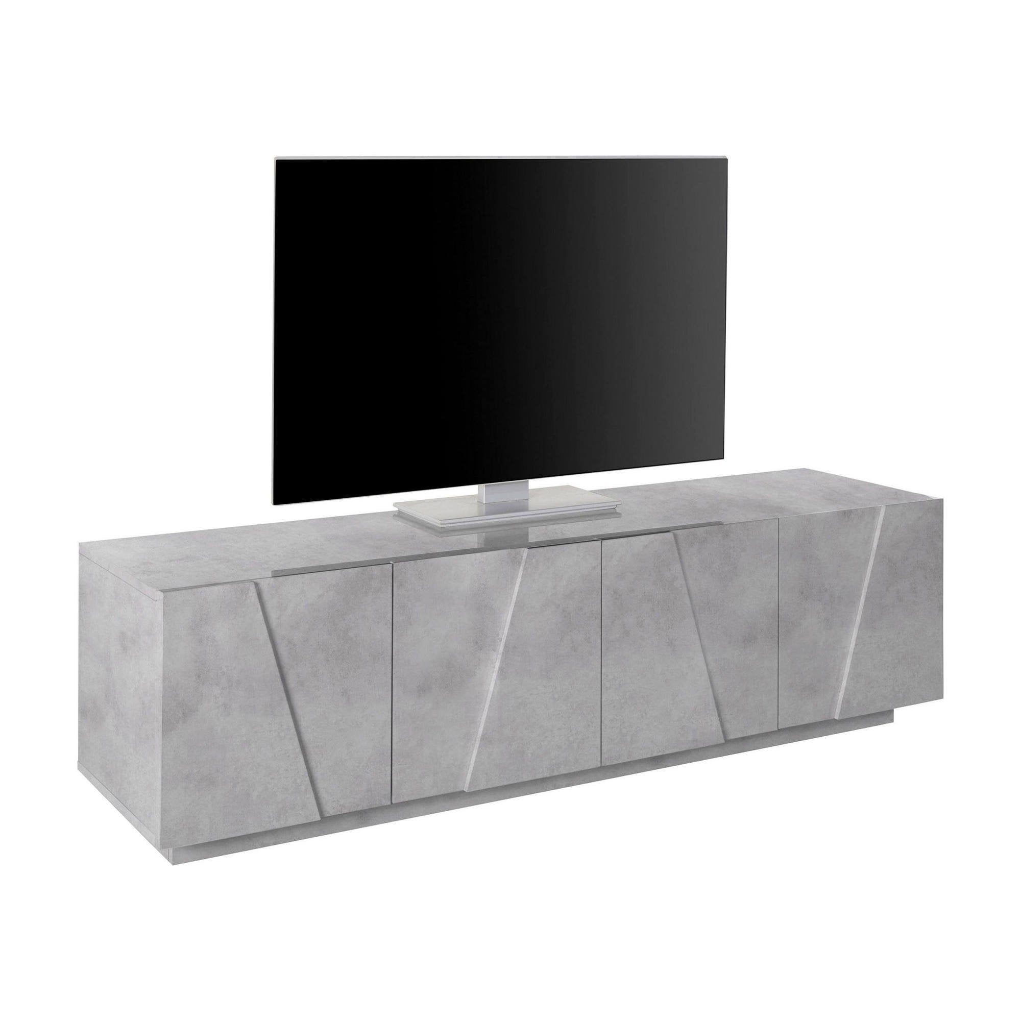 Mobile da soggiorno Porta Acix, Made in Italy, Credenza per Acix da salotto a 4 ante con dettaglio, cm 162x44h46, Grigio Cemento