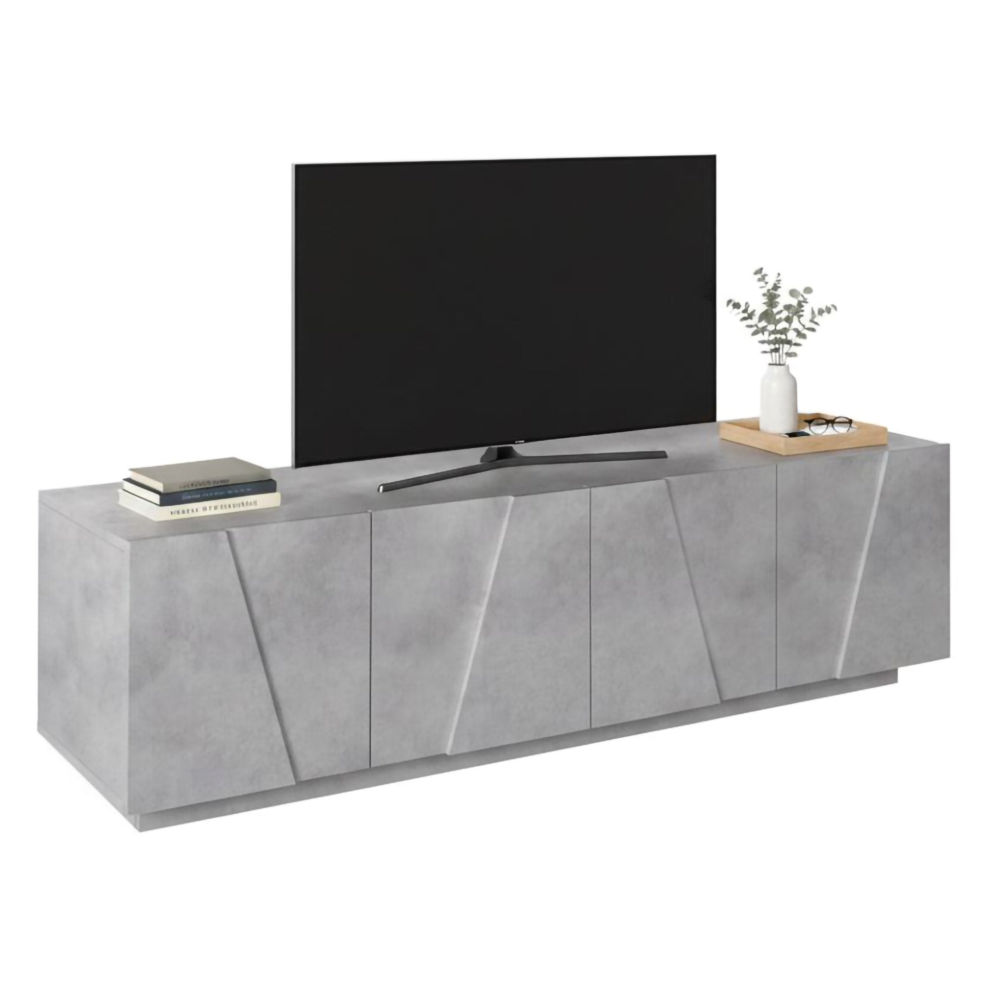 Mobile da soggiorno Porta Acix, Made in Italy, Credenza per Acix da salotto a 4 ante con dettaglio, cm 162x44h46, Grigio Cemento