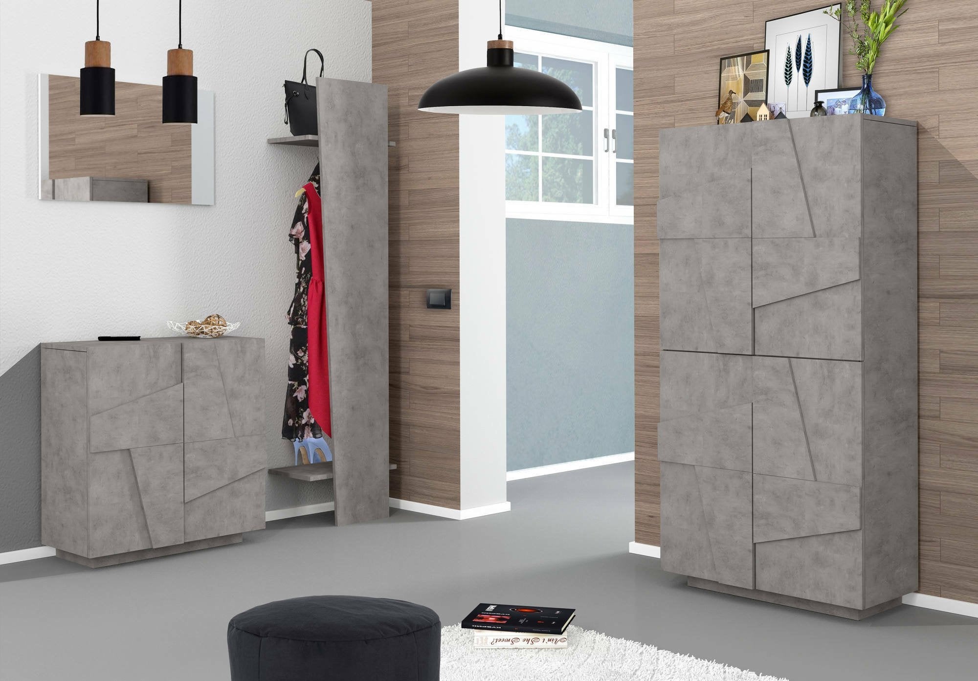 Scarpiera Archibal, Made in Italy, a 4 ante battenti, Portascarpe da ingresso, Mobile multiuso, cm 81x38h167, Grigio Ardesia