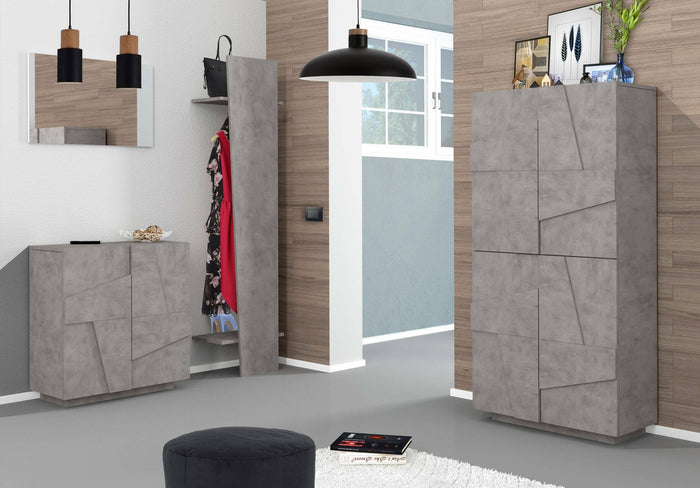 Scarpiera Archibal, Made in Italy, a 4 ante battenti, Portascarpe da ingresso, Mobile multiuso, cm 81x38h167, Grigio Ardesia