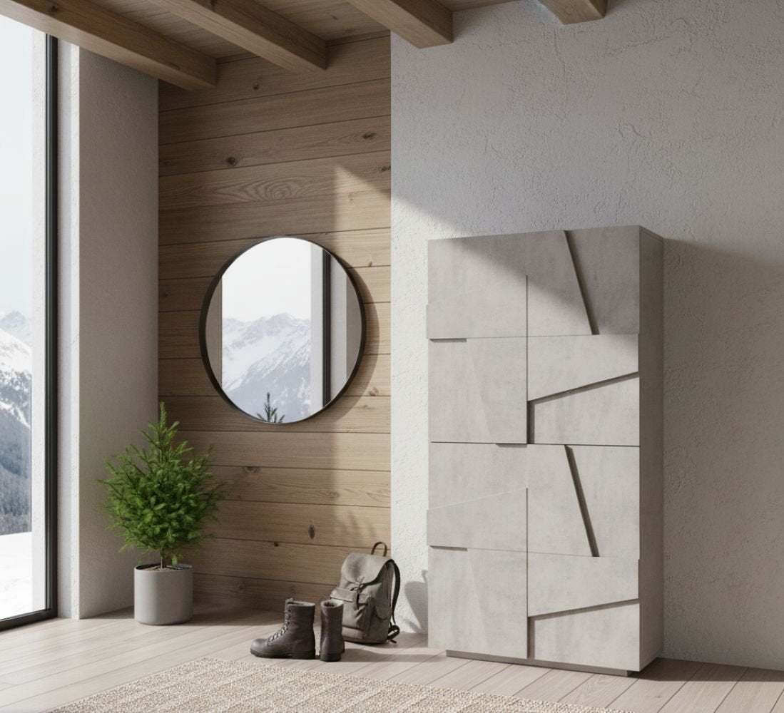 Scarpiera Archibal, Made in Italy, a 4 ante battenti, Portascarpe da ingresso, Mobile multiuso, cm 81x38h167, Grigio Ardesia