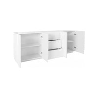 Credenza moderna a 4 ante e 3 Zeus, Made in Italy, Madia da cucina con dettaglio, Buffet di design da soggiorno, cm 224x44h86, Bianco lucido