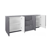 Credenza moderna a 4 ante e 3 Zeus, Made in Italy, Madia da cucina, Buffet di design da soggiorno, cm 224x44h86, colore Grigio Ardesia