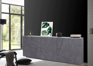 Credenza moderna a 4 ante e 3 Zeus, Made in Italy, Madia da cucina, Buffet di design da soggiorno, cm 224x44h86, colore Grigio Ardesia