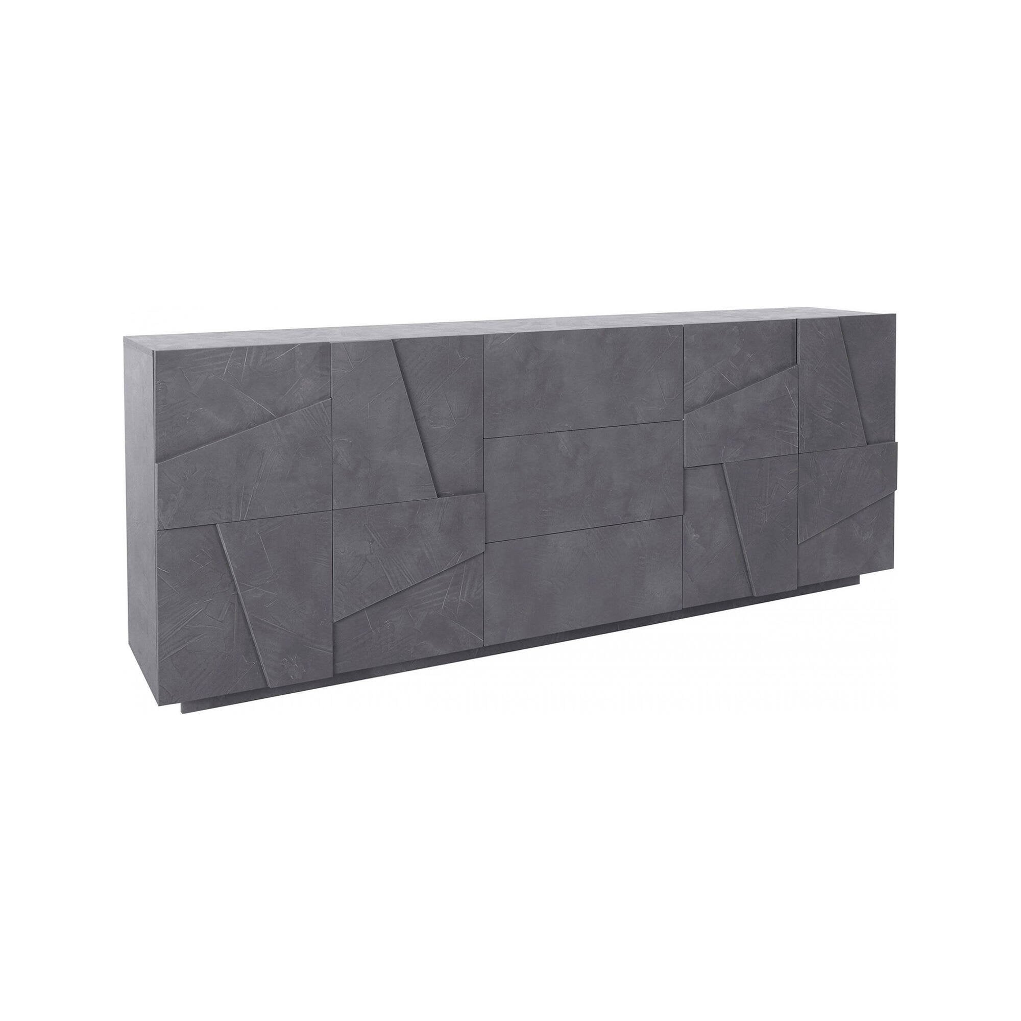 Credenza moderna a 4 ante e 3 Zeus, Made in Italy, Madia da cucina, Buffet di design da soggiorno, cm 224x44h86, colore Grigio Ardesia