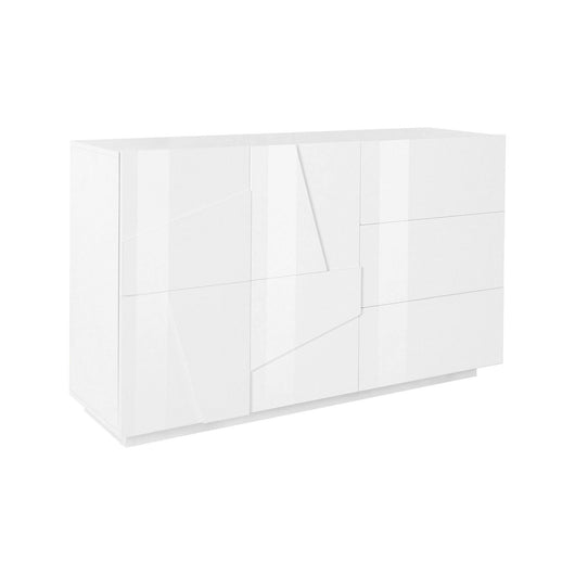 Credenza moderna a 2 ante e 3 Aydee, Made in Italy, Madia da cucina con dettaglio, Buffet di design da soggiorno, cm 143x44h86, Bianco lucido
