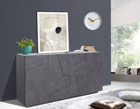 Credenza moderna a 4 Augusto, Made in Italy, Madia da cucina, Buffet di design da soggiorno, cm 162x44h86, Grigio Cenere
