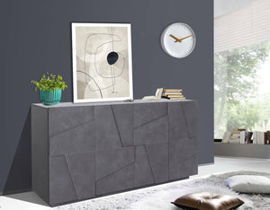 Credenza moderna a 4 Augusto, Made in Italy, Madia da cucina, Buffet di design da soggiorno, cm 162x44h86, Grigio Cenere