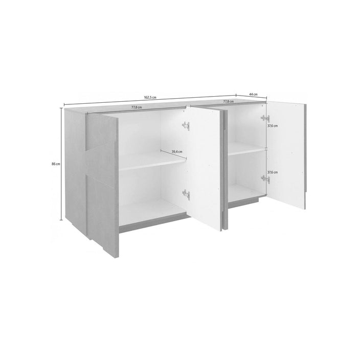 Credenza moderna a 4 Augusto, Made in Italy, Madia da cucina, Buffet di design da soggiorno, cm 162x44h86, Grigio Cenere