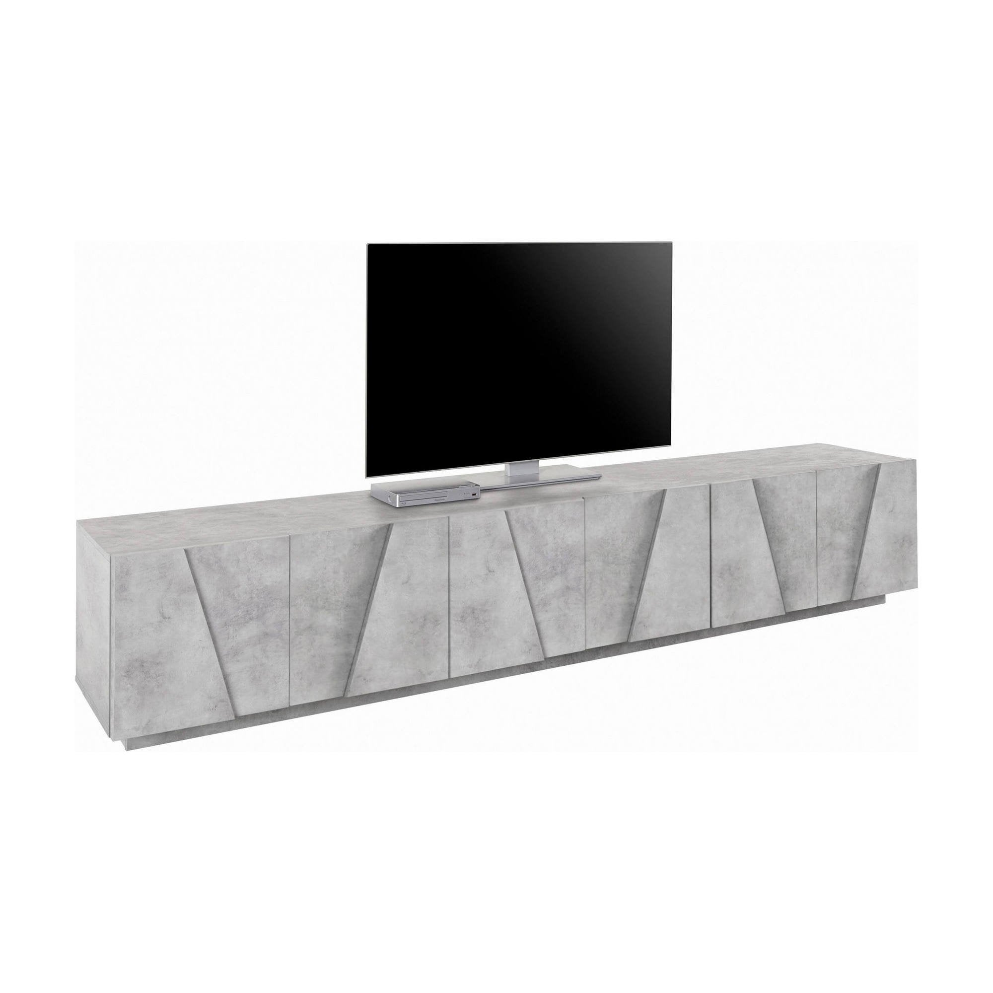 Mobile da soggiorno Porta Aemilor, Made in Italy, Credenza per Aemilor da salotto a 6 antine battenti con dettaglio, cm 244x44h46, Cemento scuro