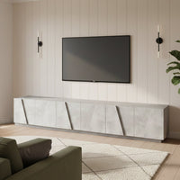 Mobile da soggiorno Porta Aemilor, Made in Italy, Credenza per Aemilor da salotto a 6 antine battenti con dettaglio, cm 244x44h46, Cemento scuro