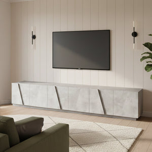 Mobile da soggiorno Porta Aemilor, Made in Italy, Credenza per Aemilor da salotto a 6 antine battenti con dettaglio, cm 244x44h46, Cemento scuro