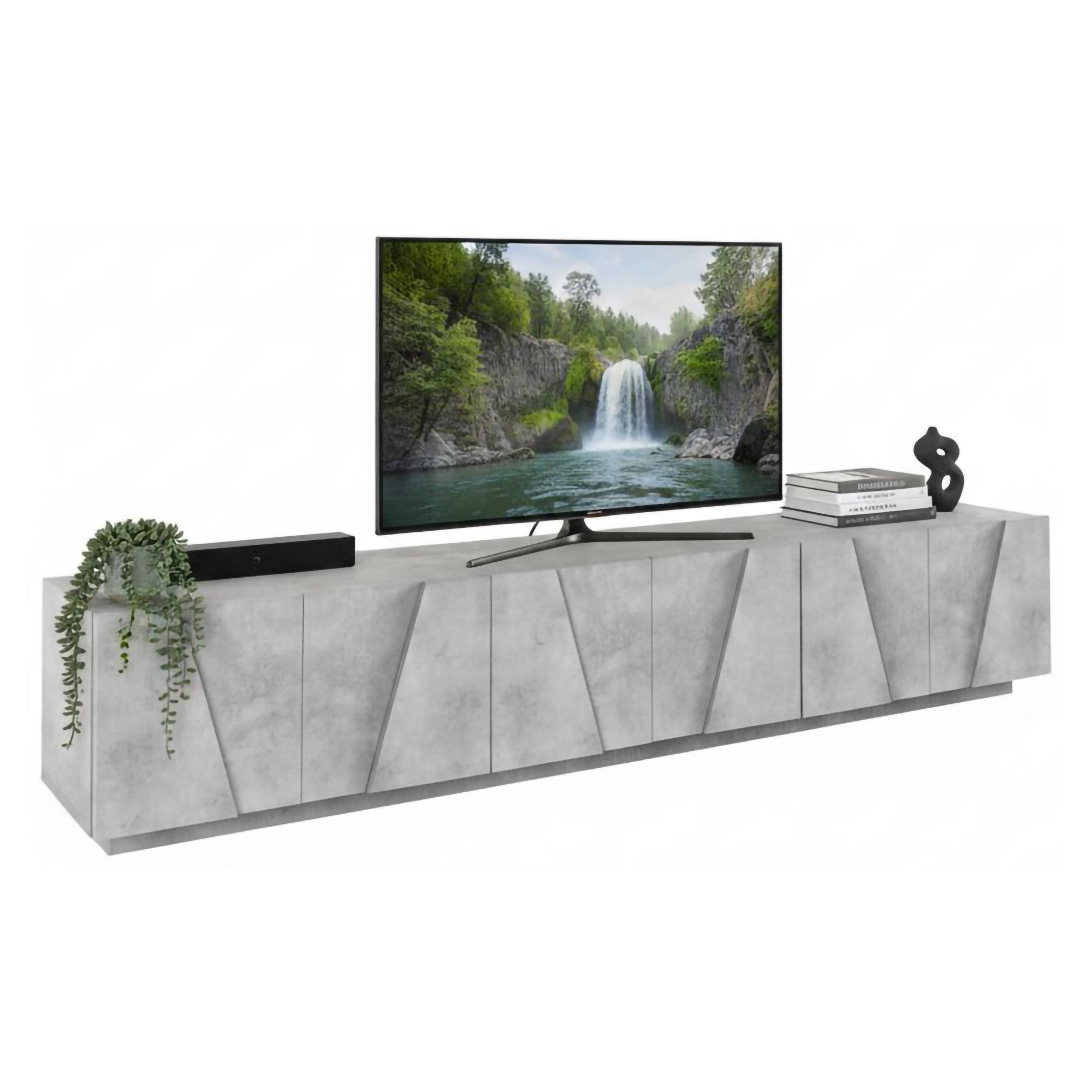 Mobile da soggiorno Porta Aemilor, Made in Italy, Credenza per Aemilor da salotto a 6 antine battenti con dettaglio, cm 244x44h46, Cemento scuro