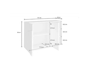 Mobile da ingresso a 3 ante e ripiani Axl, Made in Italy, Entratina moderna, Credenza per atrio, cm 121x38h86, Bianco lucido