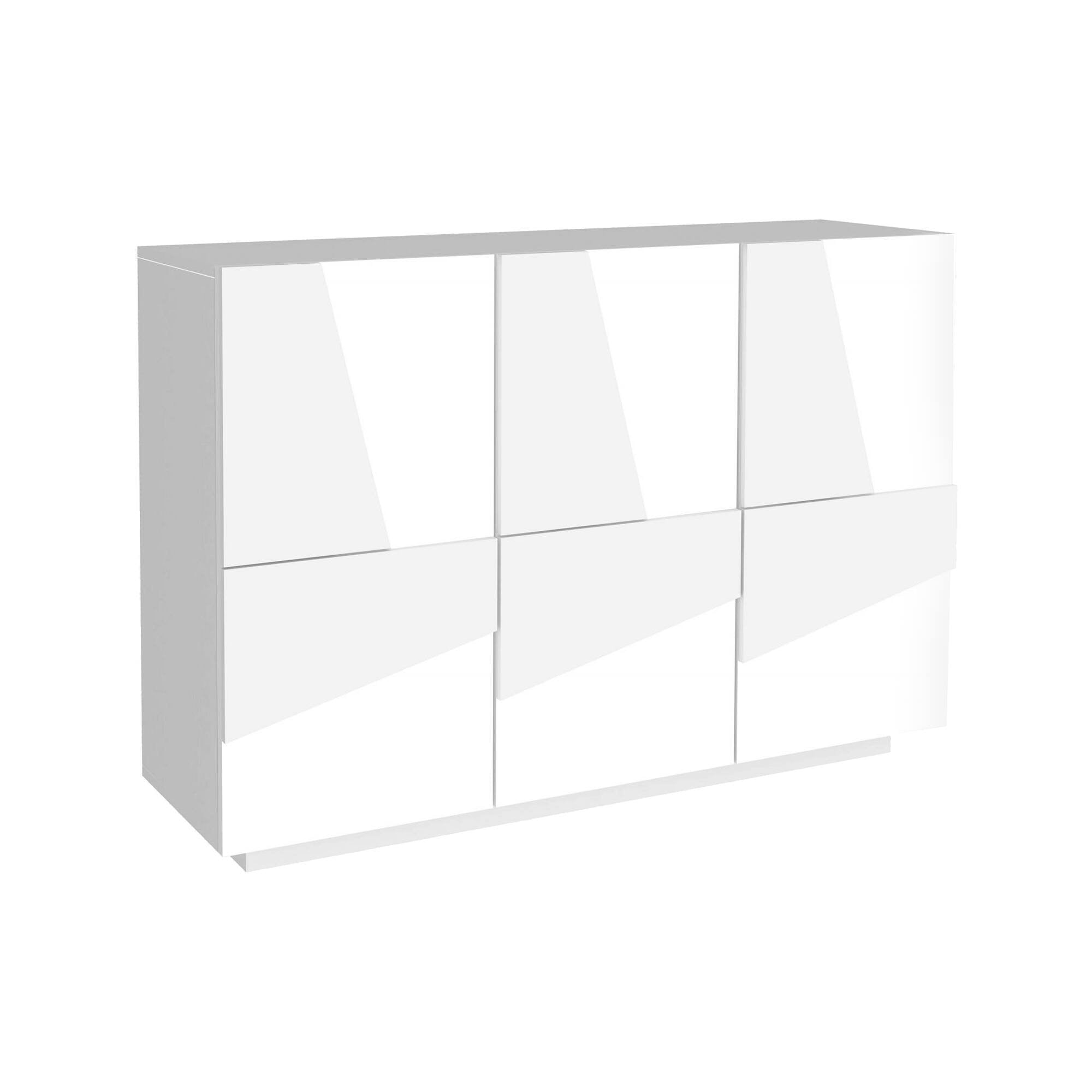 Mobile da ingresso a 3 ante e ripiani Axl, Made in Italy, Entratina moderna, Credenza per atrio, cm 121x38h86, Bianco lucido