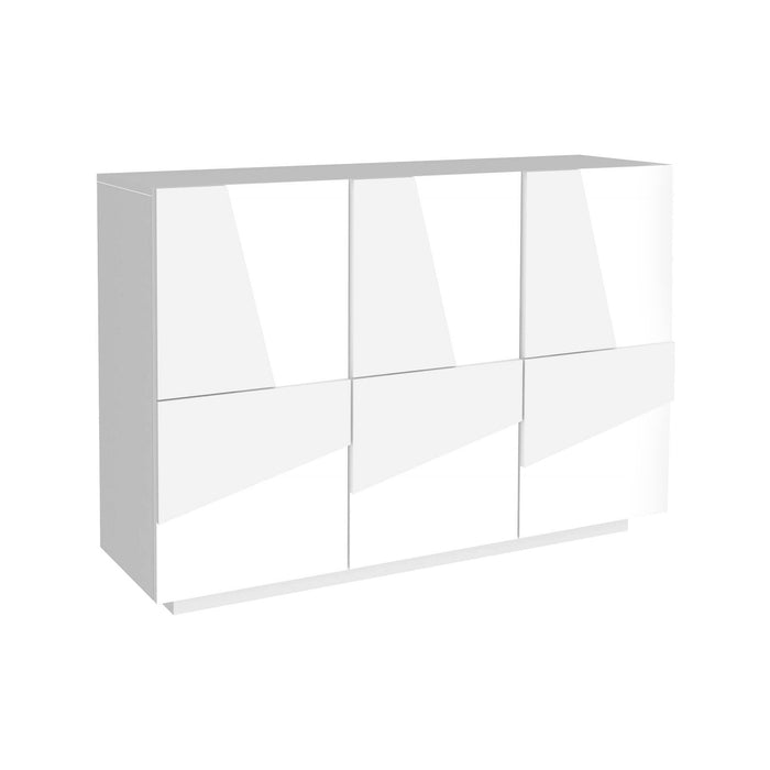 Mobile da ingresso a 3 ante e ripiani Axl, Made in Italy, Entratina moderna, Credenza per atrio, cm 121x38h86, Bianco lucido