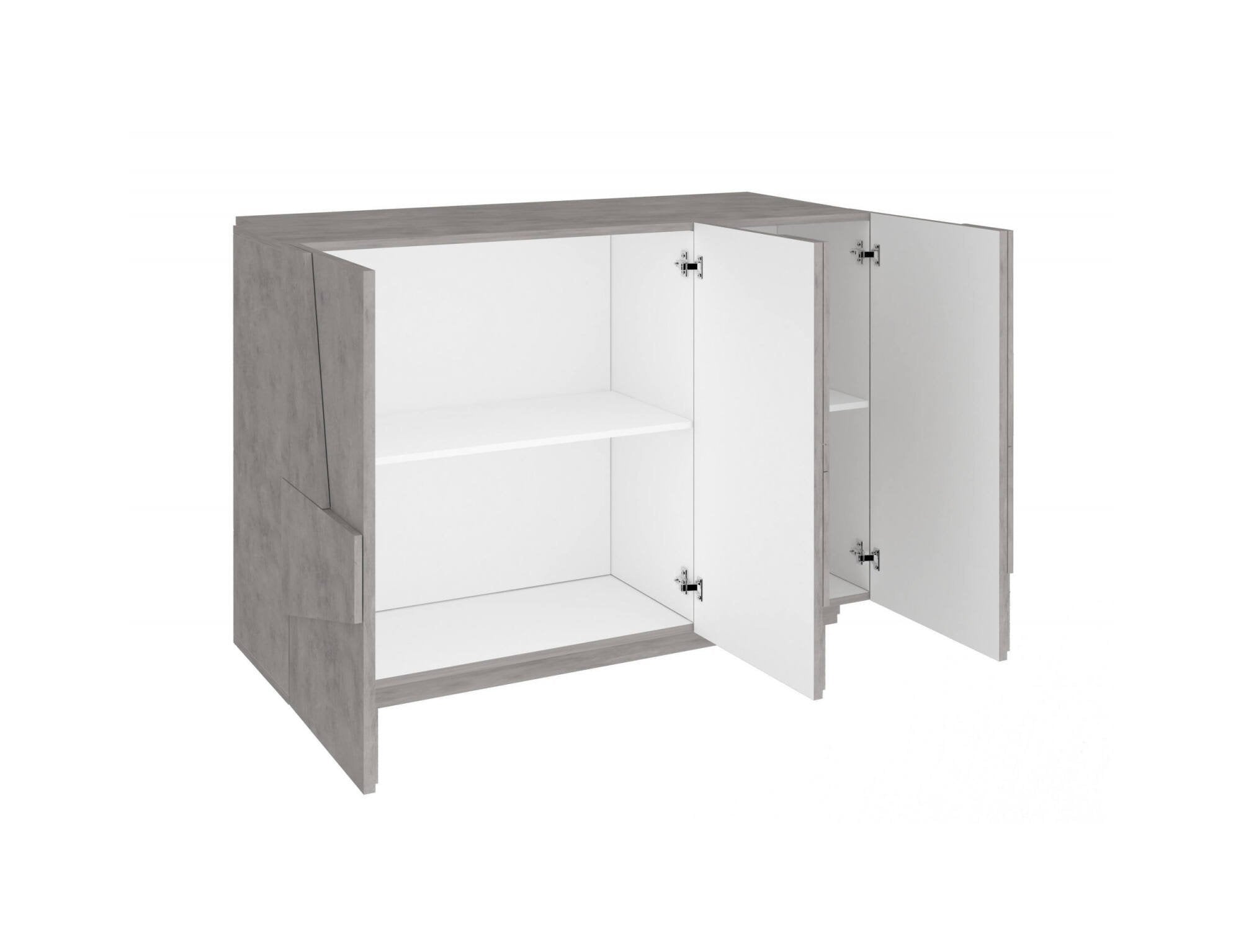Mobile da ingresso a 3 ante e ripiani Axl, Made in Italy, Entratina moderna, Credenza per atrio, cm 121x38h86, Grigio Ardesia