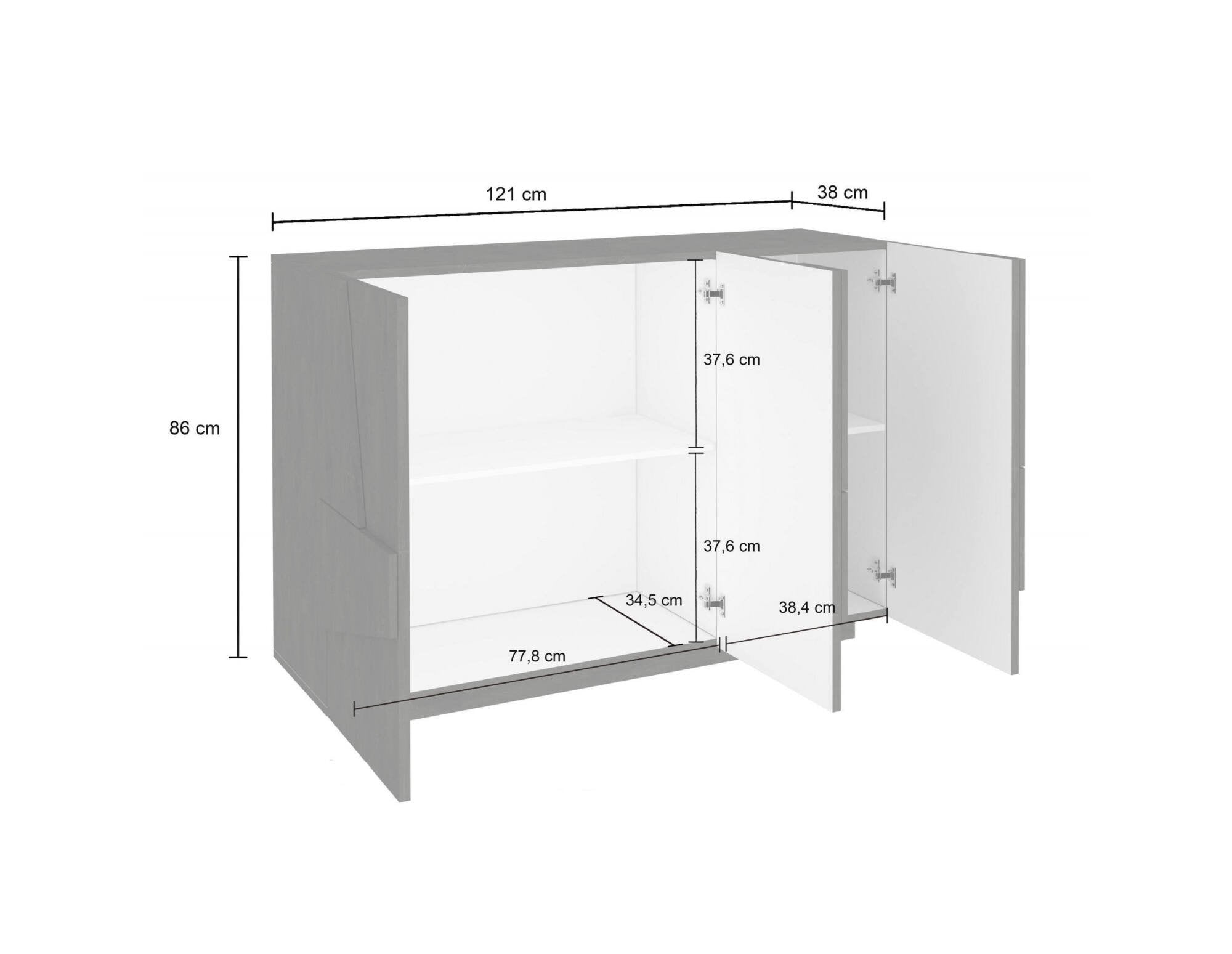 Mobile da ingresso a 3 ante e ripiani Axl, Made in Italy, Entratina moderna, Credenza per atrio, cm 121x38h86, Grigio Ardesia