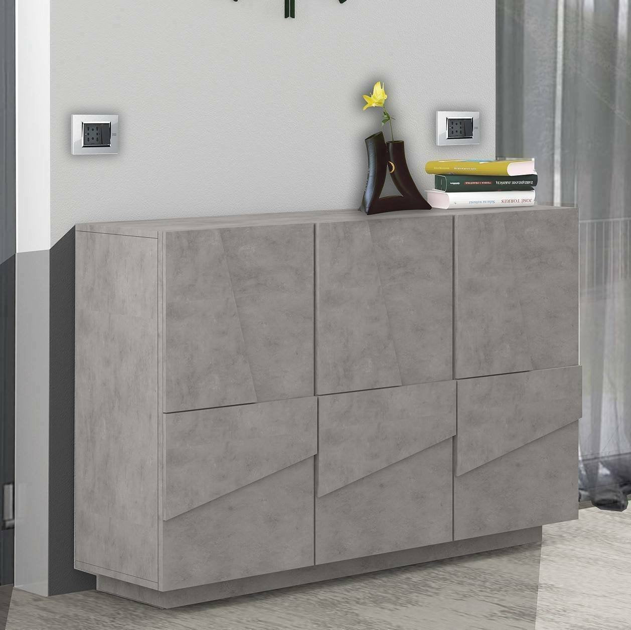 Mobile da ingresso a 3 ante e ripiani Axl, Made in Italy, Entratina moderna, Credenza per atrio, cm 121x38h86, Grigio Ardesia