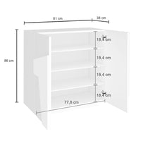 Scarpiera Apetta, Made in Italy, a 2 ante, Portascarpe da ingresso, Mobile multiuso, cm 81x38h86, Bianco lucido con dettaglio