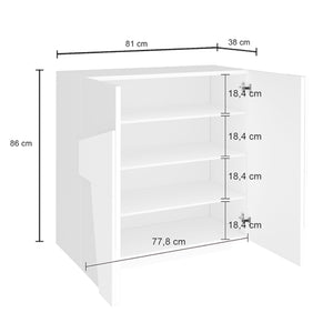 Scarpiera Apetta, Made in Italy, a 2 ante, Portascarpe da ingresso, Mobile multiuso, cm 81x38h86, Bianco lucido con dettaglio