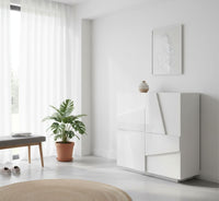 Scarpiera Apetta, Made in Italy, a 2 ante, Portascarpe da ingresso, Mobile multiuso, cm 81x38h86, Bianco lucido con dettaglio