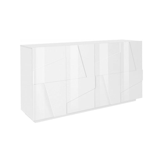 Credenza moderna a 4 Augusto, Made in Italy, Madia da cucina, Buffet di design da soggiorno, cm 162x44h86, Bianco lucido