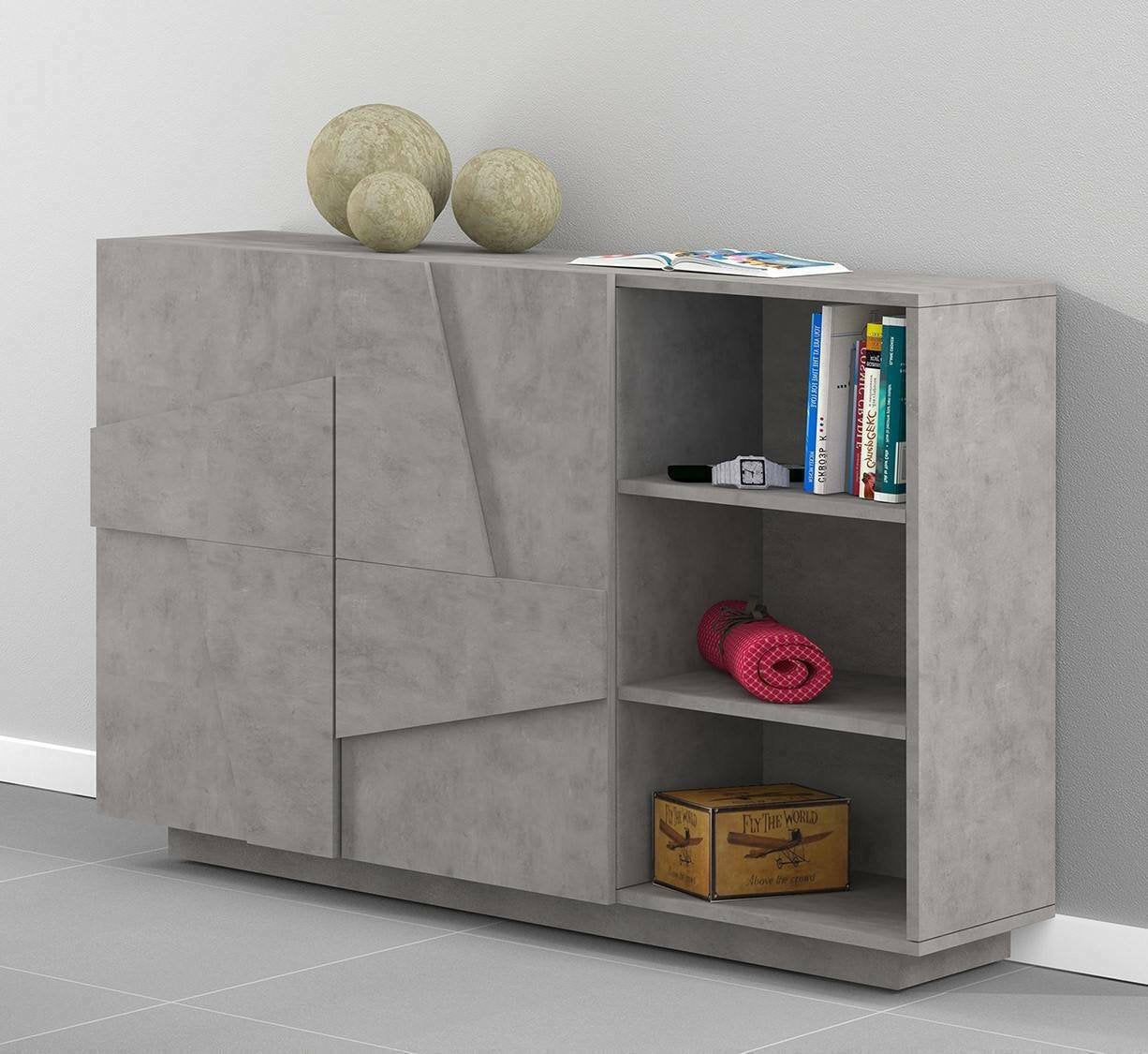 Mobile da ingresso a 2 ante e scaffali Acab, Made in Italy, Entratina moderna, Credenza per atrio, cm 121x38h86, Grigio Ardesia