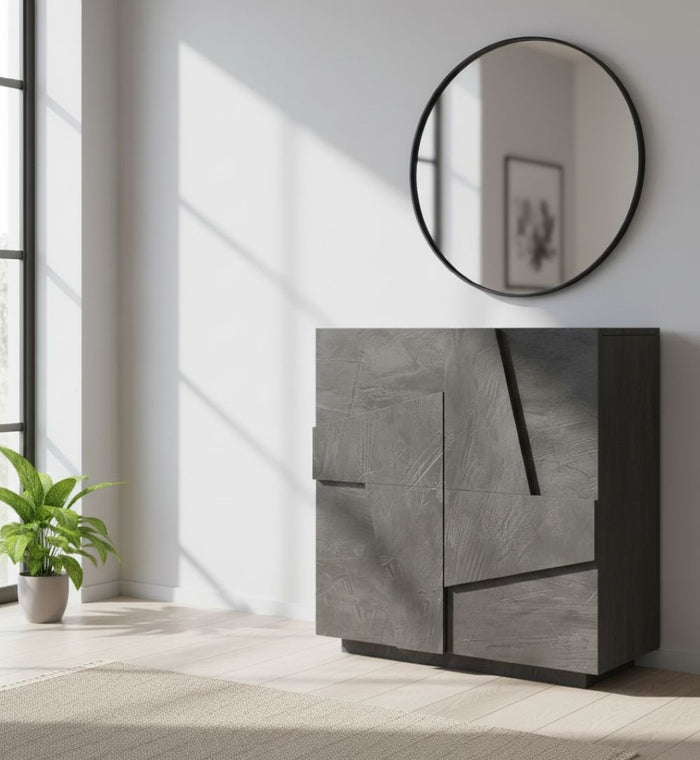 Scarpiera Apetta, Made in Italy, a 2 ante, Portascarpe da ingresso, Mobile multiuso, cm 81x38h86, Grigio Cenere con dettaglio