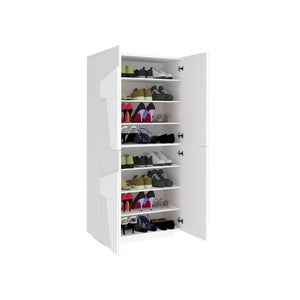 Scarpiera Archibal, Made in Italy, a 4 ante battenti, Portascarpe da ingresso, Mobile multiuso, cm 81x38h167, Bianco lucido