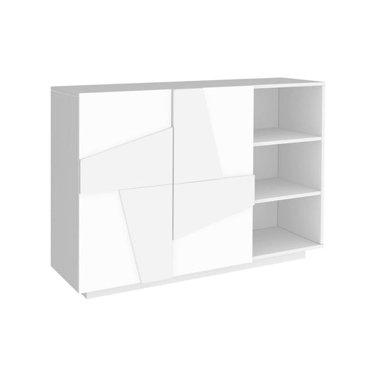Mobile da ingresso a 2 ante e scaffali Acab, Made in Italy, Entratina moderna, Credenza per atrio, cm 121x38h86, Bianco lucido