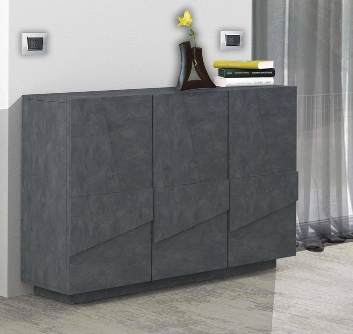 Mobile da ingresso a 3 ante e ripiani Axl, Made in Italy, Entratina moderna, Credenza per atrio, cm 121x38h86, Grigio Cenere