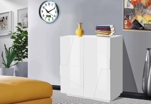 Credenza moderna a 2 Arli, Made in Italy, Madia da cucina, Buffet di design da soggiorno, cm 81x44h86, Bianco lucido