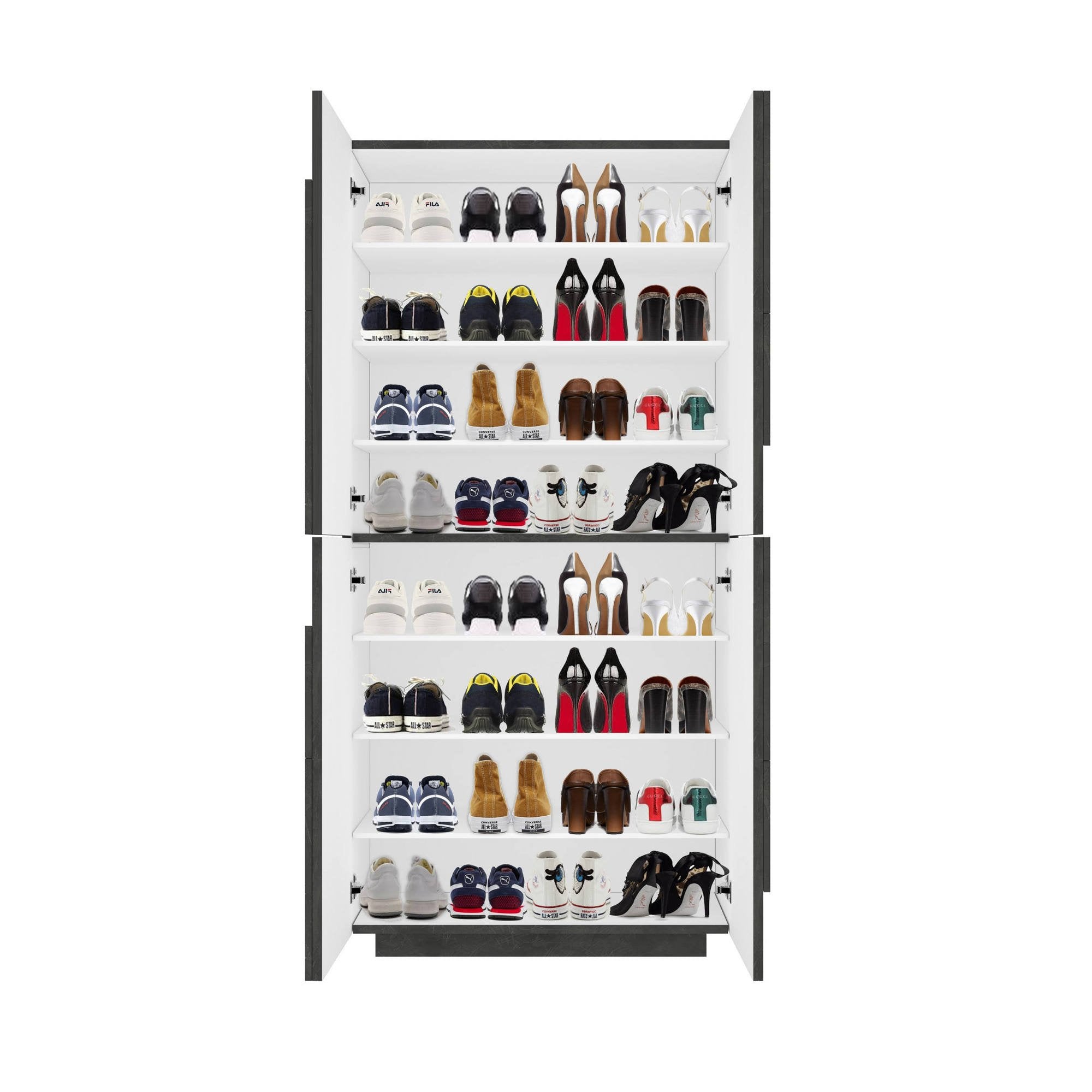 Scarpiera Archibal, Made in Italy, a 4 ante battenti, Portascarpe da ingresso, Mobile multiuso, cm 81x38h167, Grigio Cenere